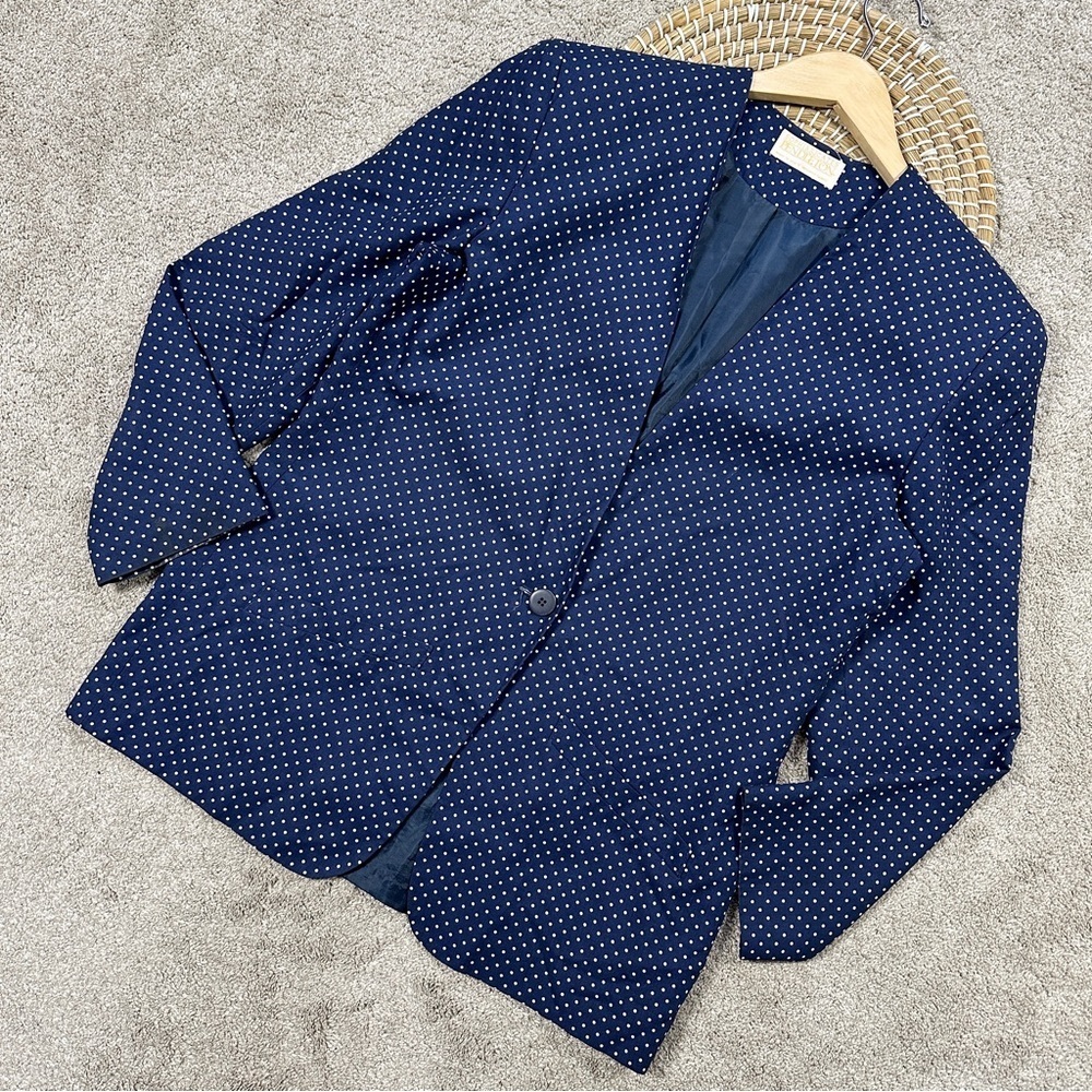 Pendleton Womens Vintage Polka Dot Print Lightweight Blazer Jacket Retro Navy 10